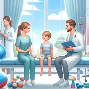 DALL·E 2024-03-07 09.54.14 - An image showing a team of physiotherapists collaborating on the management of pediatric sleep apnea (SAOS1). The scene should depict a friendly and a